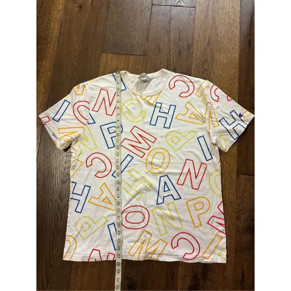 Champion heritage all over print logo letters tshirt rainbow L - Picture 7 of 7